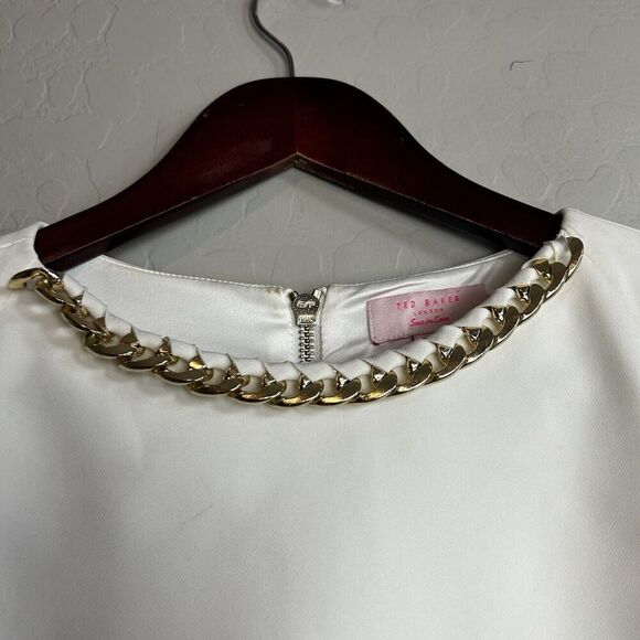 TED BAKER SHEATH DRESS SIZE 1 US 4 Black White Color Block Chain Neckline - Picture 6 of 10